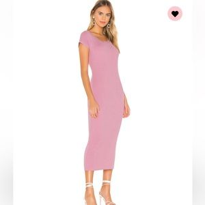525 Ribbed Short Sleeve Knit Midi Dress, Pink
